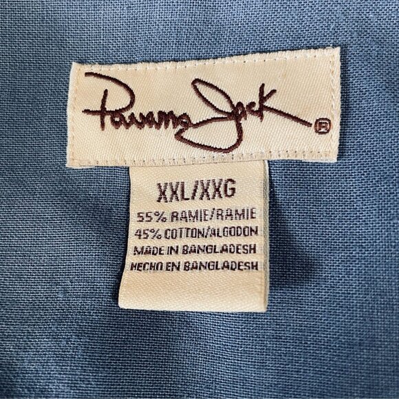 Panama Jack Mens XXL Button Up Shirt Blue Short Sleeve Ramie Cotton Relaxed Fit - Picture 3 of 8